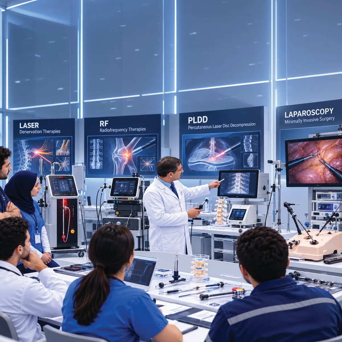 Clinicians attending a hands-on medical technology training session